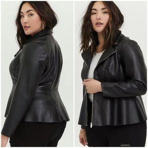 NEW Torrid Black Faux Leather Peplum Moto Jacket